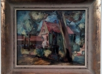 Mlýn Opatovický u Třeboně, 30. léta 20. století, olej na plátně. Autor Jan KOJAN (*1886 Kojákovice u Třeboně, †1951 Lhota u Borovan). Ze sbírek Muzea Jindřichohradecka.