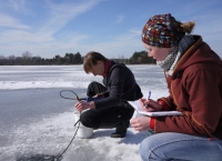 Eva and Hanka in the field. Vlkov Lake, Czech Republic, 2012