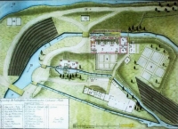 Mapa areálu (mlýn, pila, stáje se stodolou, zahrady, pole) 1806. Zdroj: Státní oblastní archiv Třeboň (SOAT)